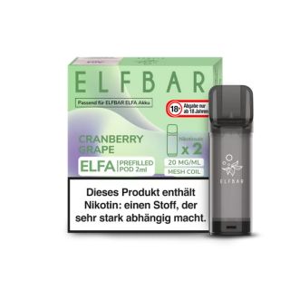 Elf Bar Elfa Pod (2 Stück pro Packung) Cranberry Grape 20mg/ml Nikotinsalz mit Steuerzeichen.