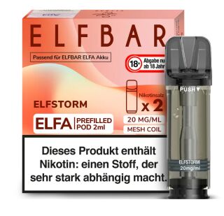 Elf Bar Elfa Pod (2 Stück pro Packung) Elfstorm 20mg/ml Nikotinsalz mit Steuerzeichen.